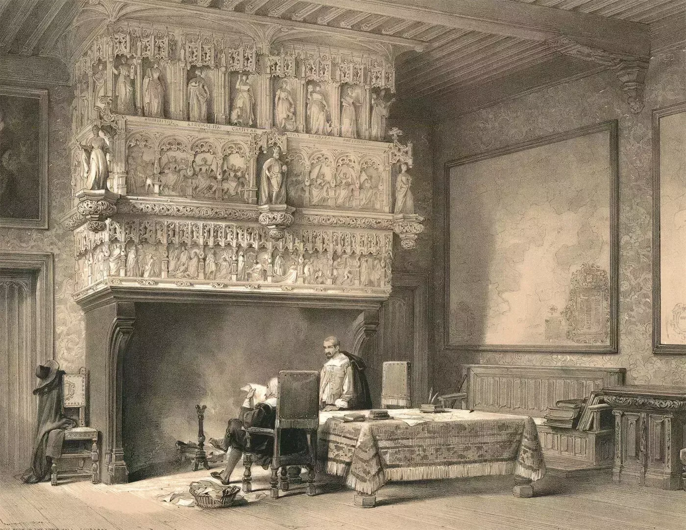 Louis Haghe (1806 1885)   1840 Lithograph, Town Hall, Courtray