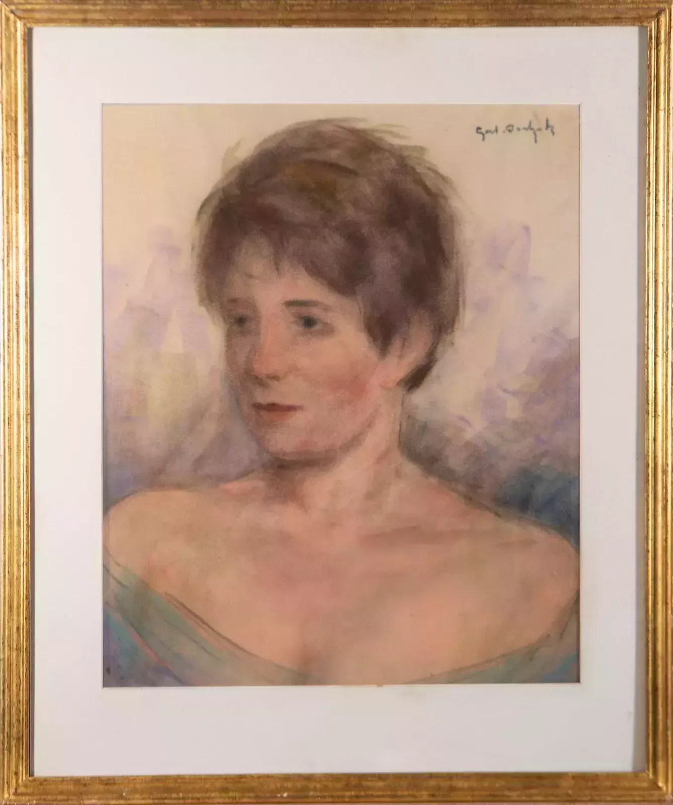 Framed Mid 20th Century Pastel Portrait Of A Woman