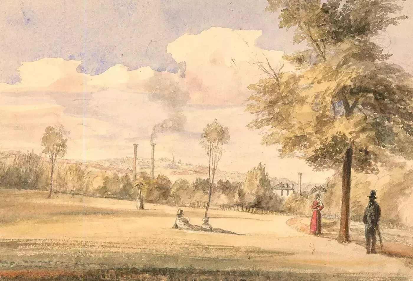 Early 19th Century Watercolour   Highgate Hill From Regent's Park