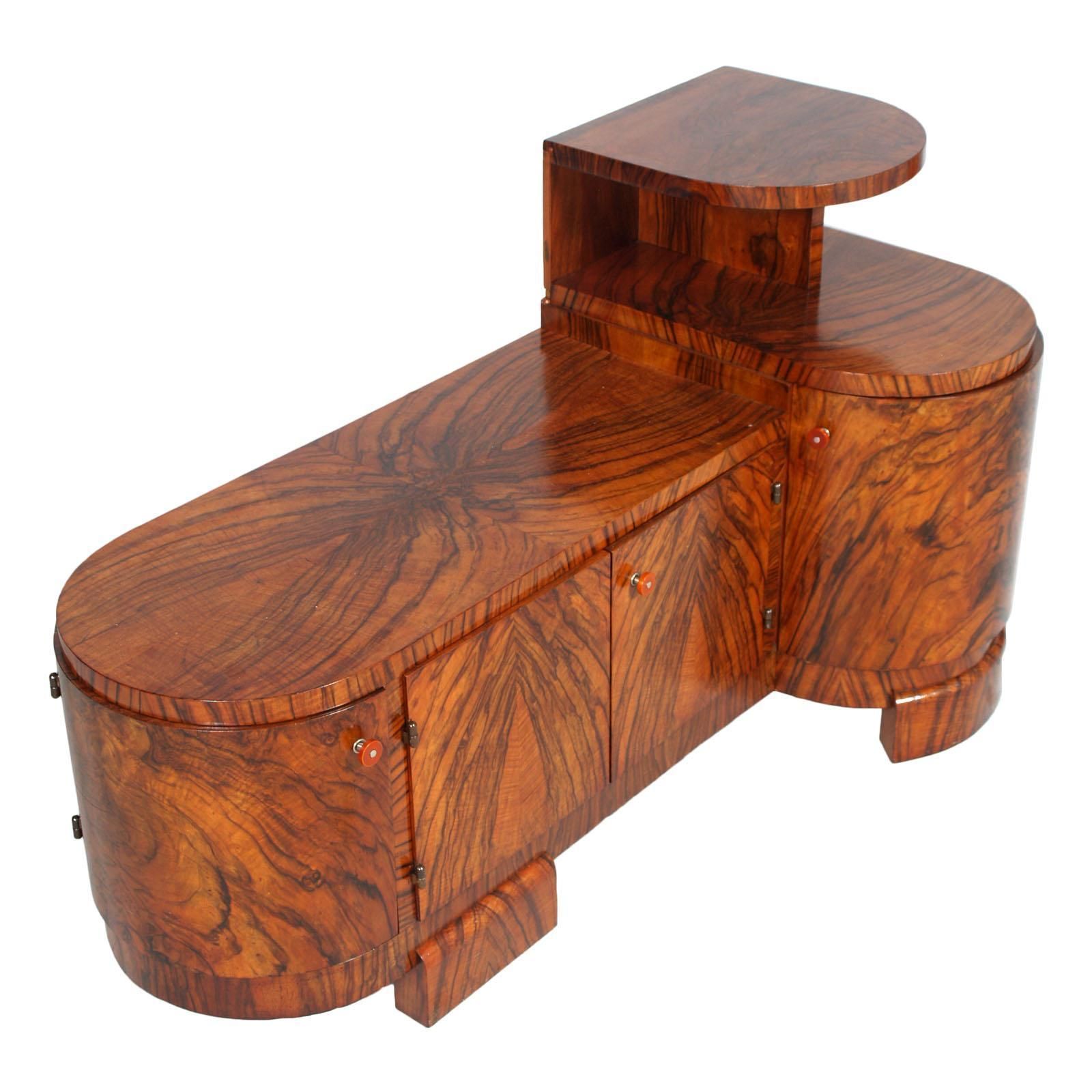 Art Deco Sculptural Vanity, Entry Cabinet Or Mirrored Toilette By Borsani In Burl Walnut photo Furniture