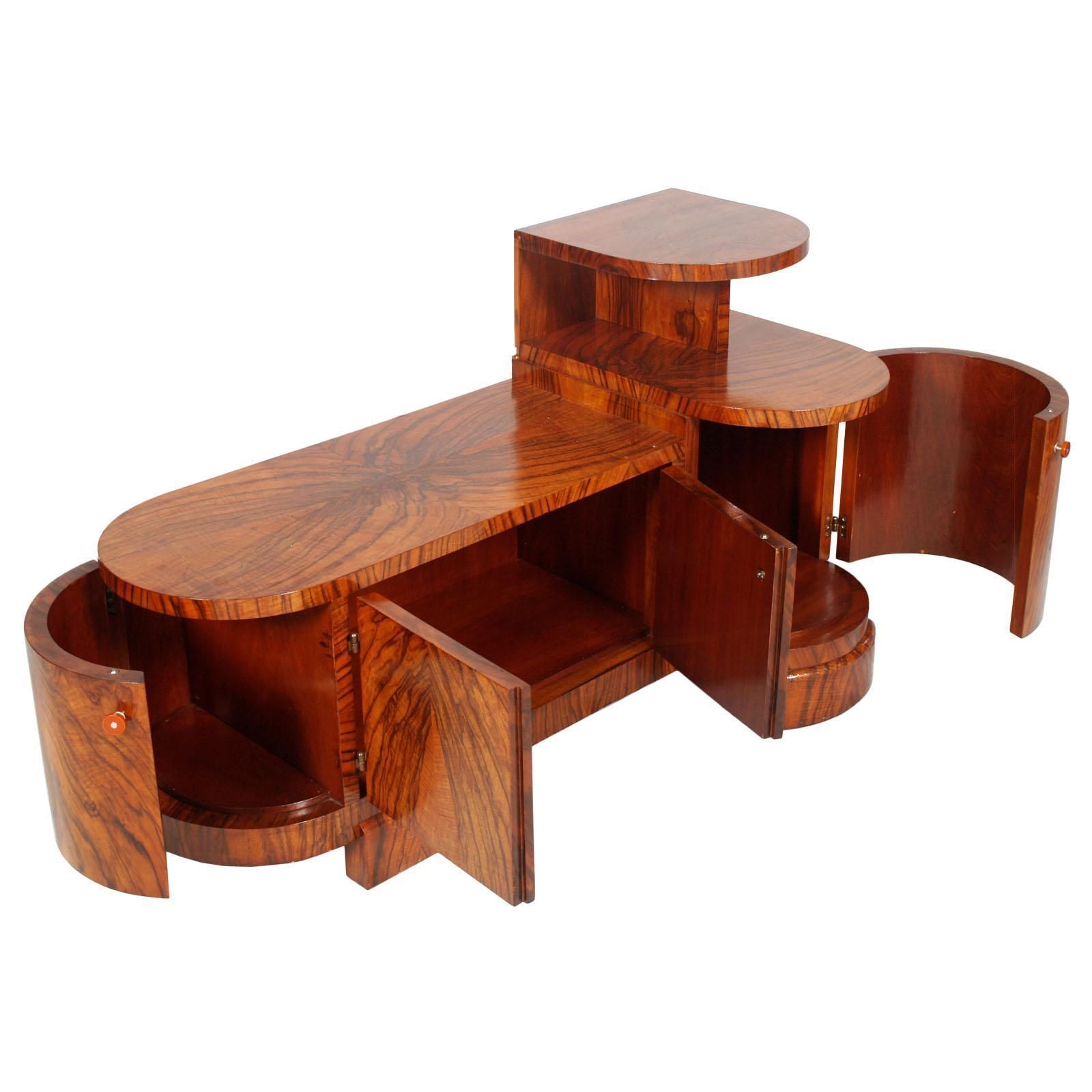 photo furniture Art Deco Sculptural Vanity, Entry Cabinet Or Mirrored Toilette By Borsani In Burl Walnut