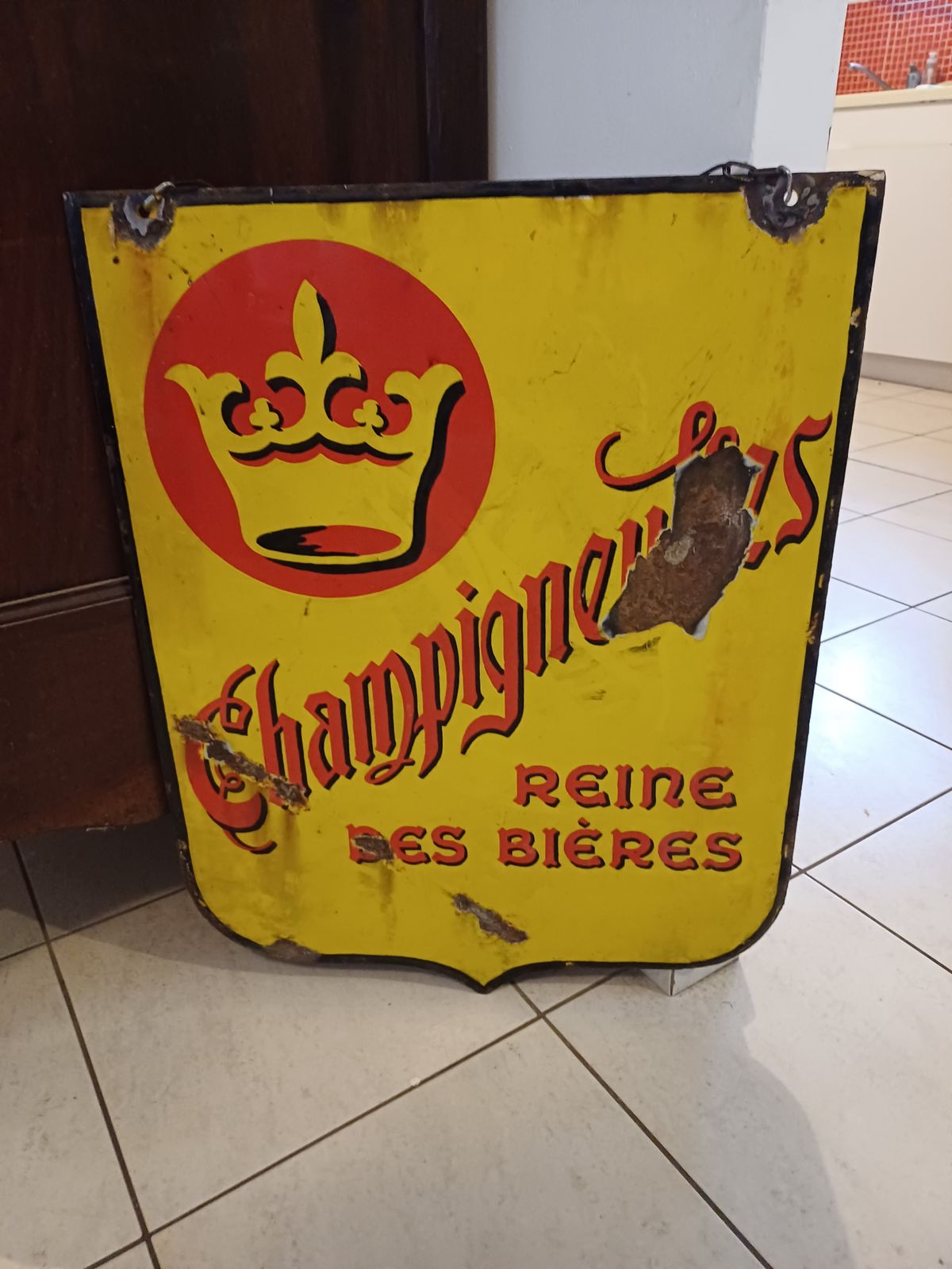 Champigneulles Queen Of Beers Enamel Sign photo for sale