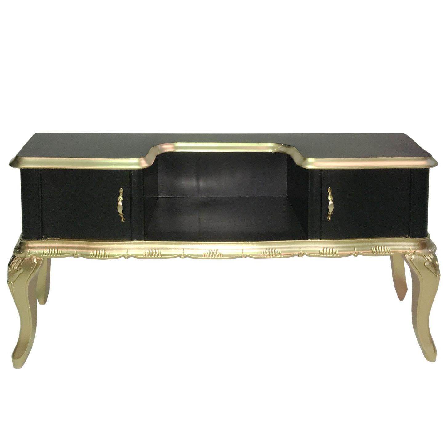 Cabinet Tv From 1920s Venetian Baroque Low Console, In Gilt Walnut, Laquered