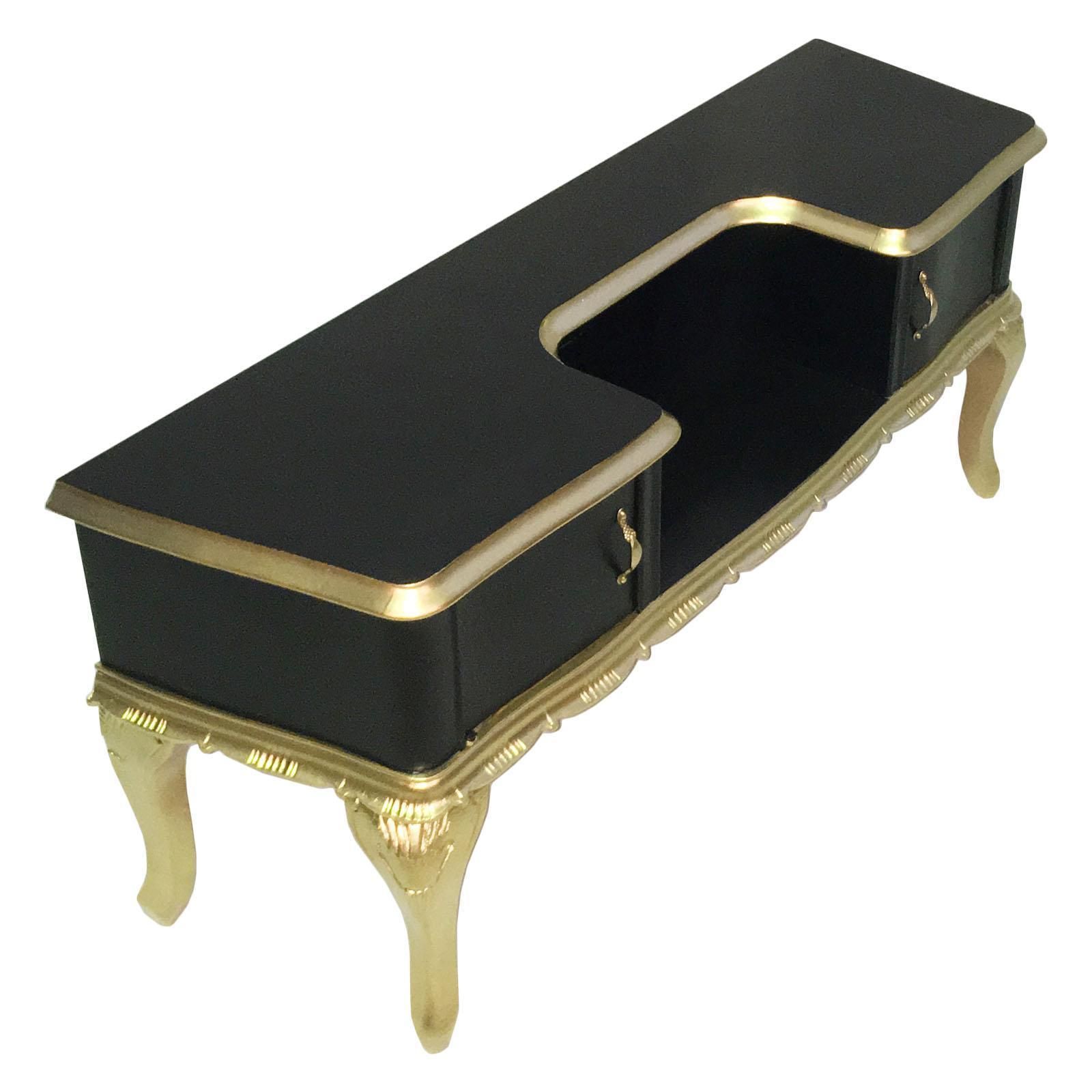 Cabinet Tv From 1920s Venetian Baroque Low Console, In Gilt Walnut, Laquered photo furniture