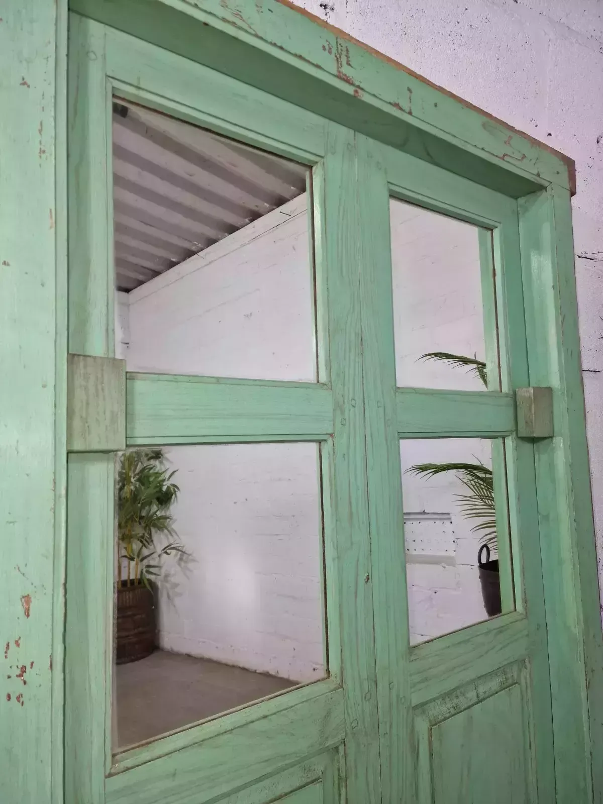 Large Reclaimed Vintage Indian Wooden Wall Window Frame Mirror Home Garden Decor photo Garden Decor