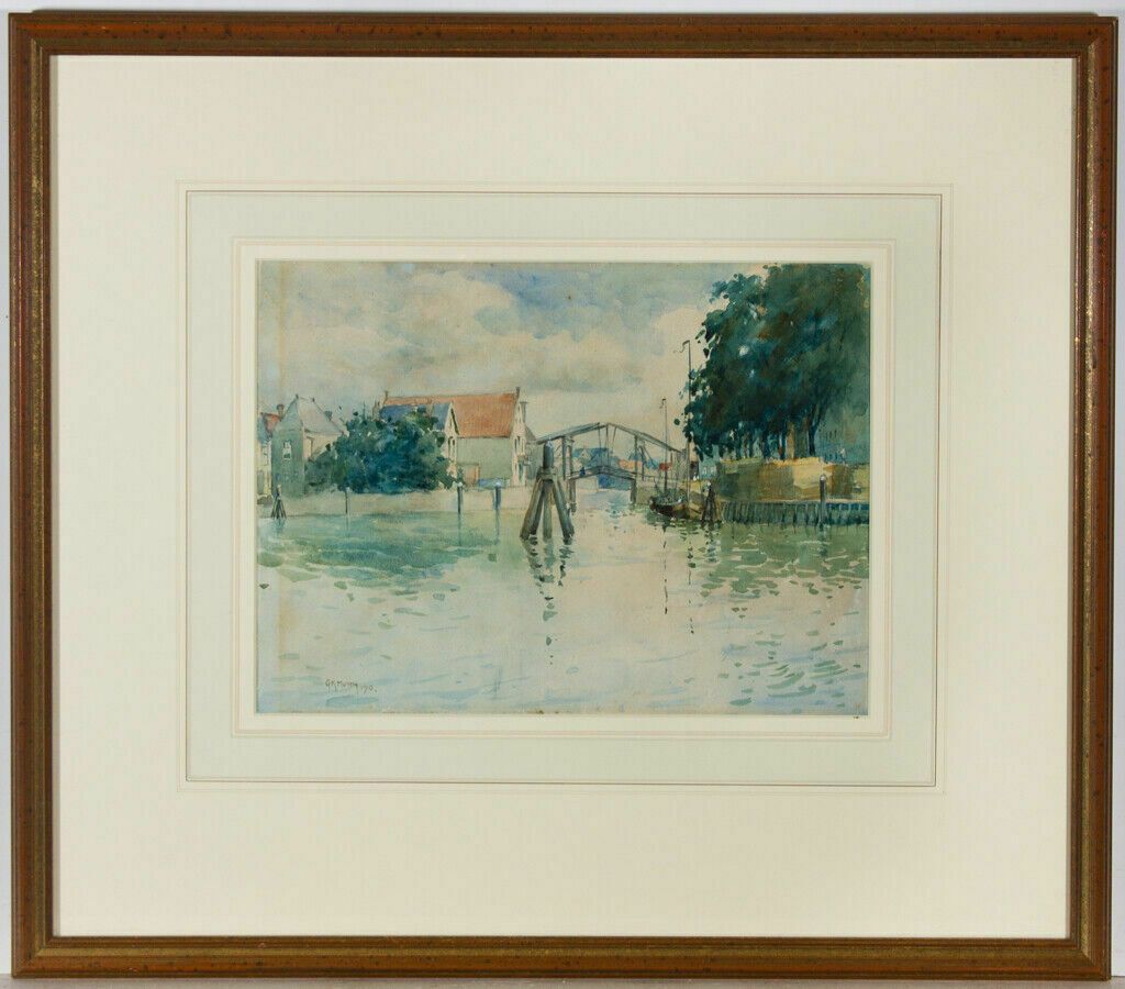 George Kirkton Mutch (1877 1960)   Framed 1910 Watercolour, Dutch Town