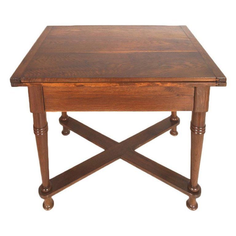 Late 19th Century Tyrolean Country Folding Table In Solid Oak Wood, Restored photo furniture