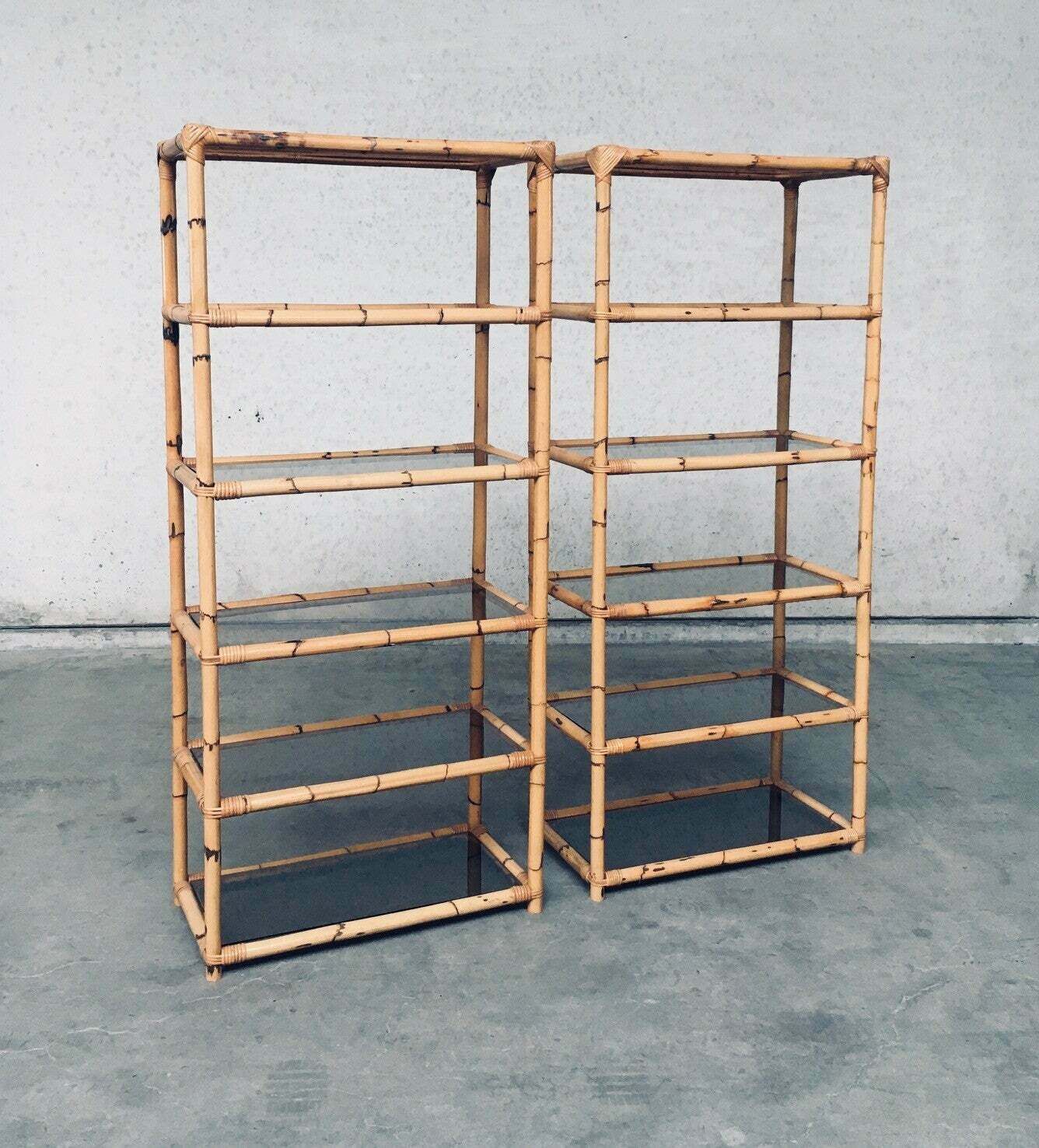 Boho Style Design Bamboo Shelving Unit Set, Italië, Jaren 1960 photo furniture