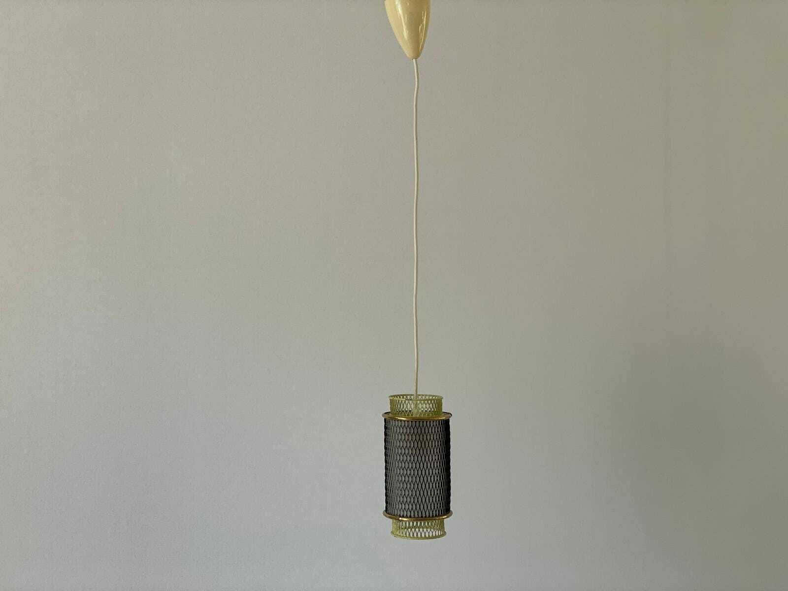 50s Cylindrical Design Small Black And Gold Metal Pendant Lamp, 5 Available photo furniture