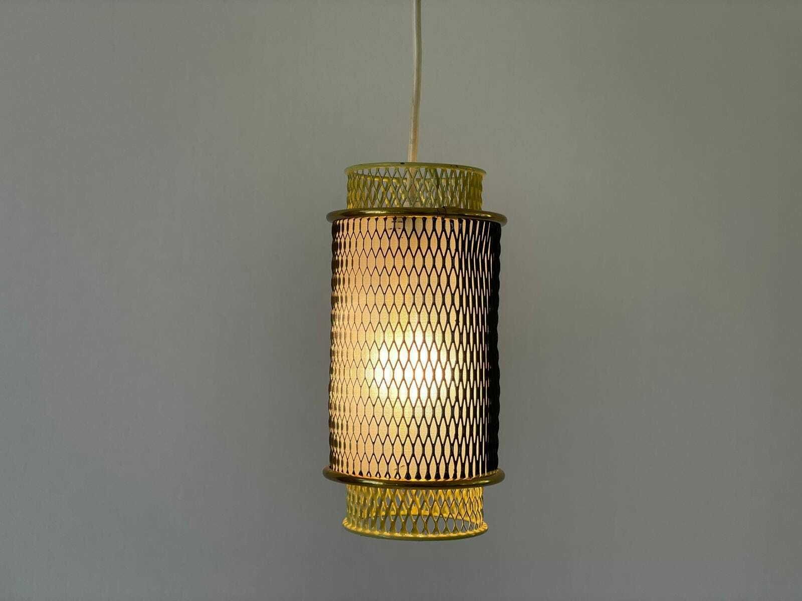 50s Cylindrical Design Small Black And Gold Metal Pendant Lamp, 5 Available photo Lighting