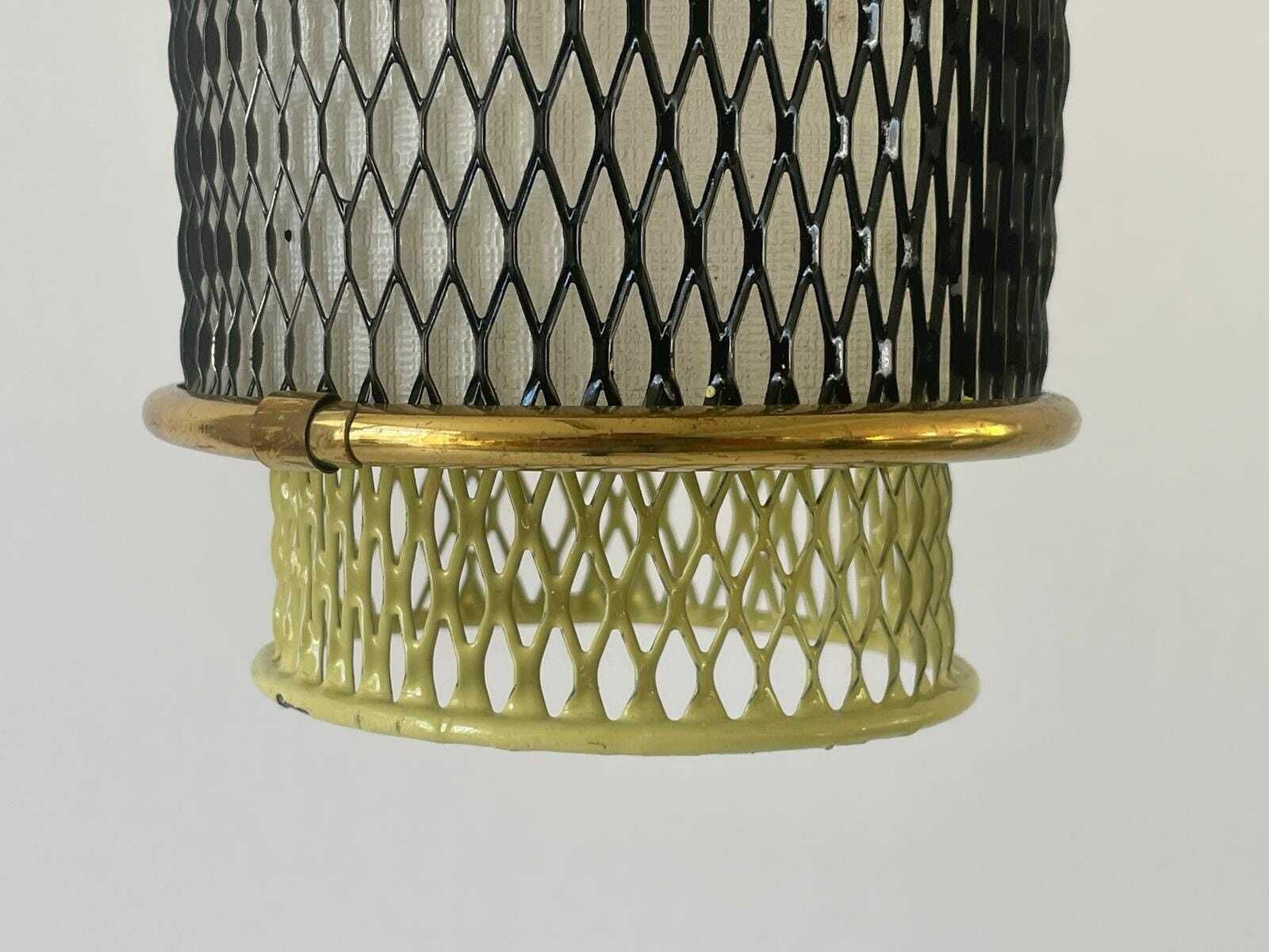 photo for sale 50s Cylindrical Design Small Black And Gold Metal Pendant Lamp, 5 Available