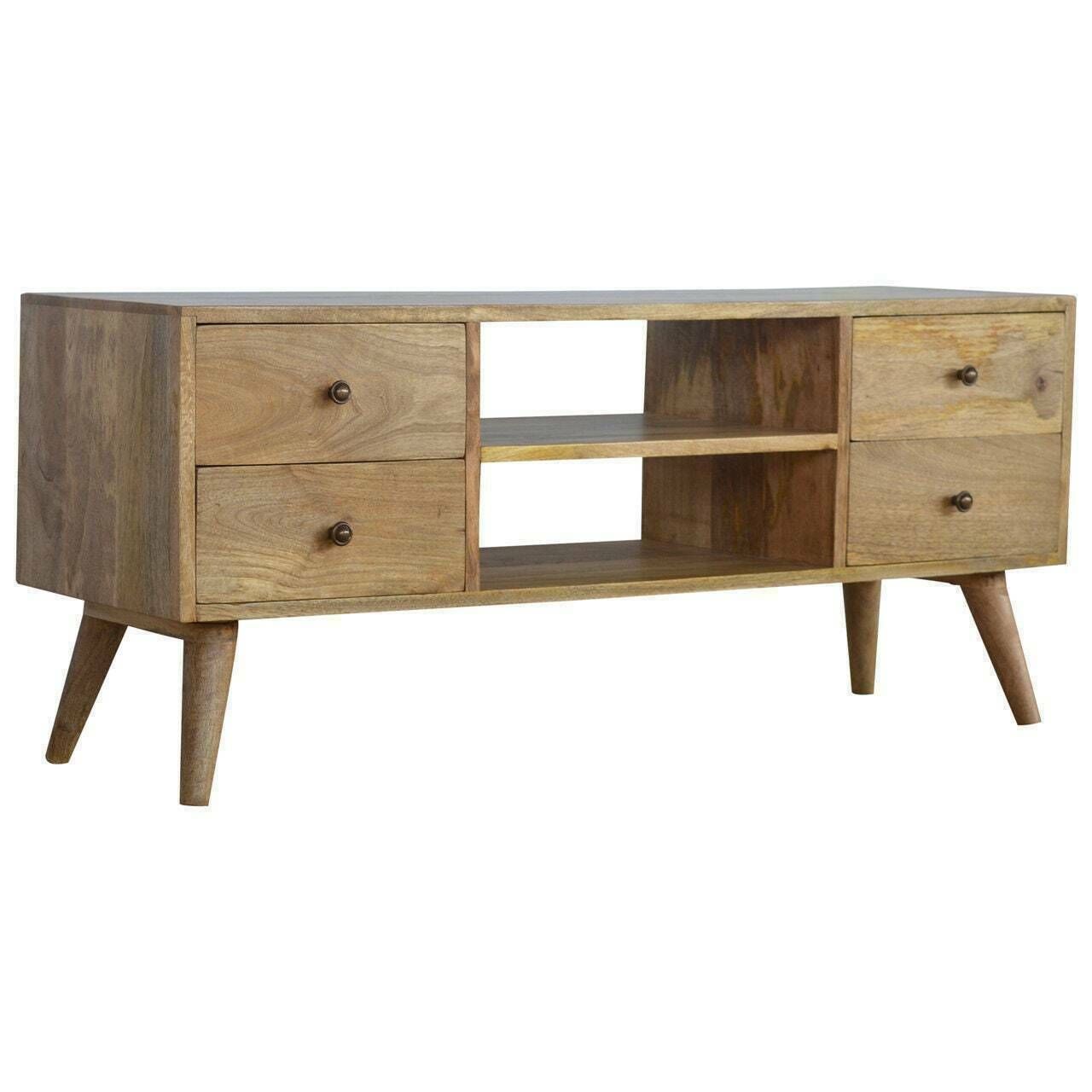 Mid Century Style Large Tv Stand, Solid Natural Wood Handmade Media Unit Entertainment Unit Tv Stand Storage Retro Console photo furniture