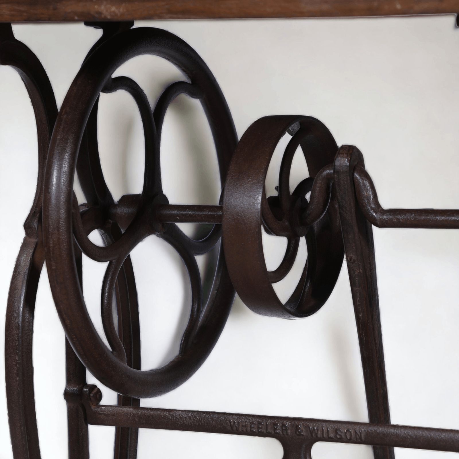Furniture Upcycled Wheeler & Wilson Sewing Machine Table – 1800s Cast Iron Base With Reclaimed Teak Top photo