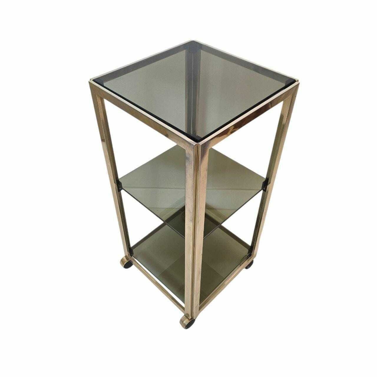 photo for sale Vintage Mid Century Modern Brass And Smoky Glass Troley Rack Made In Italy 80s