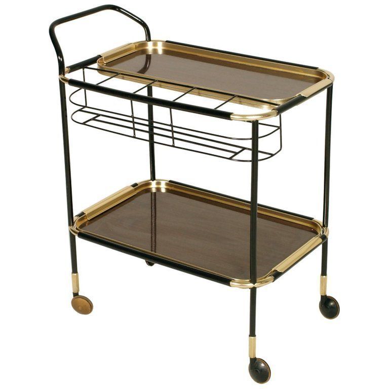 1960s Bar Cart, Golden Metal, Tray Double Face Mahogany Attributed To Ico Parisi
