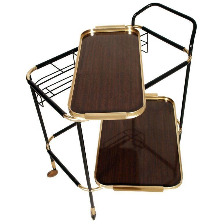 1960s Bar Cart, Golden Metal, Tray Double Face Mahogany Attributed To Ico Parisi photo furniture