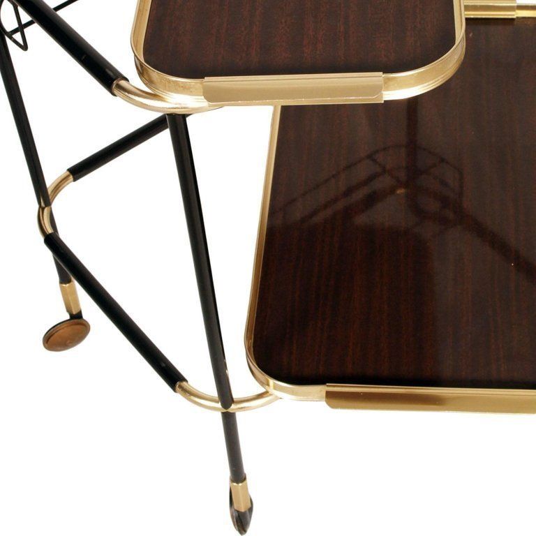 1960s Bar Cart, Golden Metal, Tray Double Face Mahogany Attributed To Ico Parisi photo Furniture