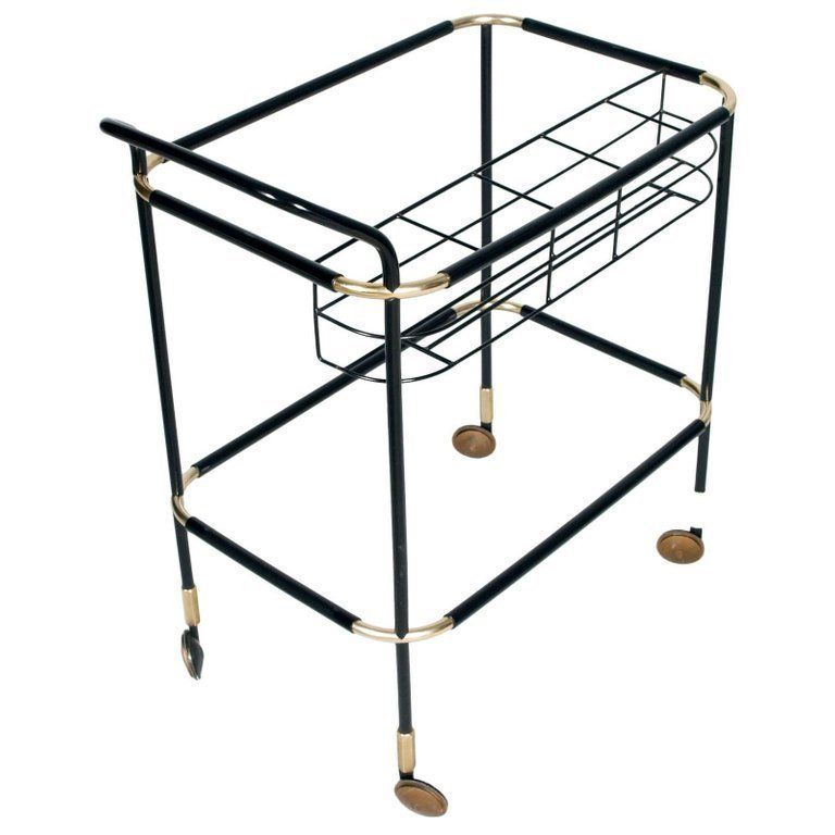 1960s Bar Cart, Golden Metal, Tray Double Face Mahogany Attributed To Ico Parisi photo 4352.4