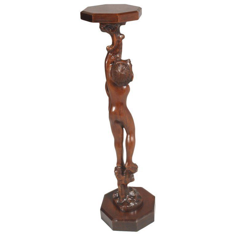 Early 20th Century Venetian Hand Carved Walnut Gueridon Sculpture Pedestal photo for sale