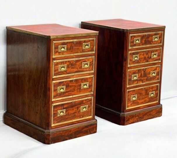 Antique Pair Of Bedside Drawers. Mahogany With Brass Bound Decoration photo for sale
