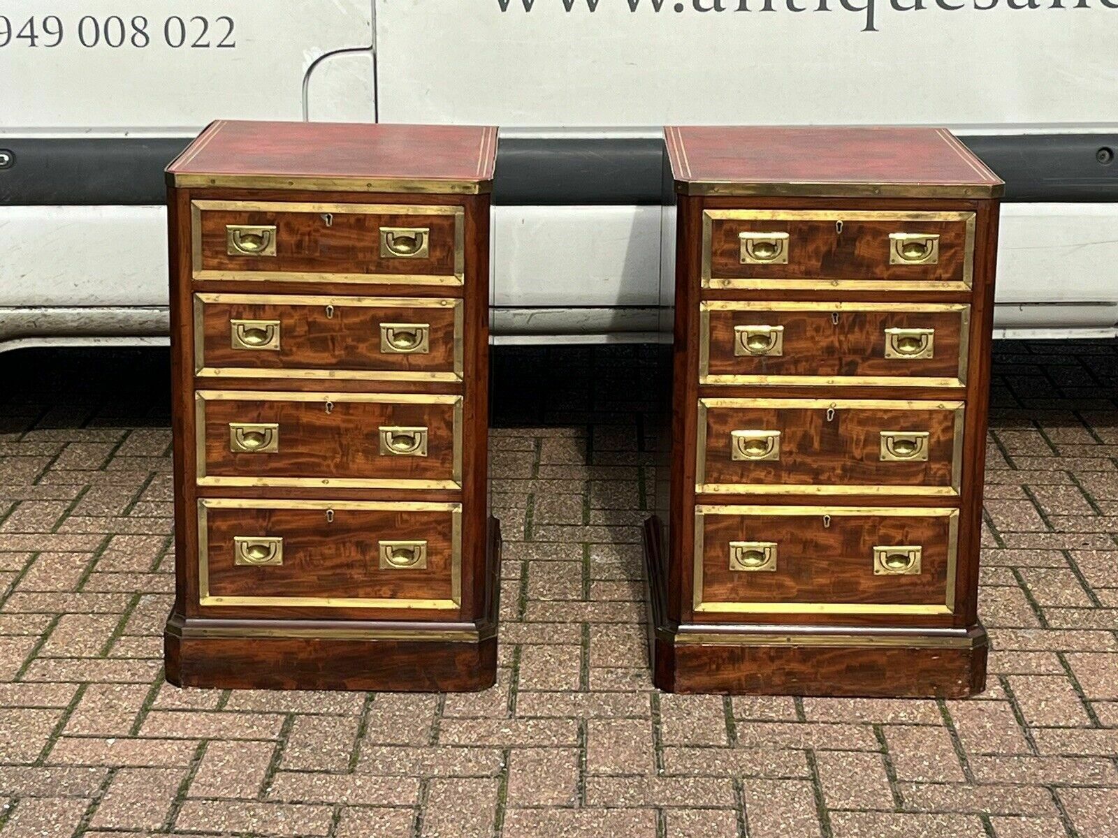 Antique Pair Of Bedside Drawers. Mahogany With Brass Bound Decoration photo Furniture