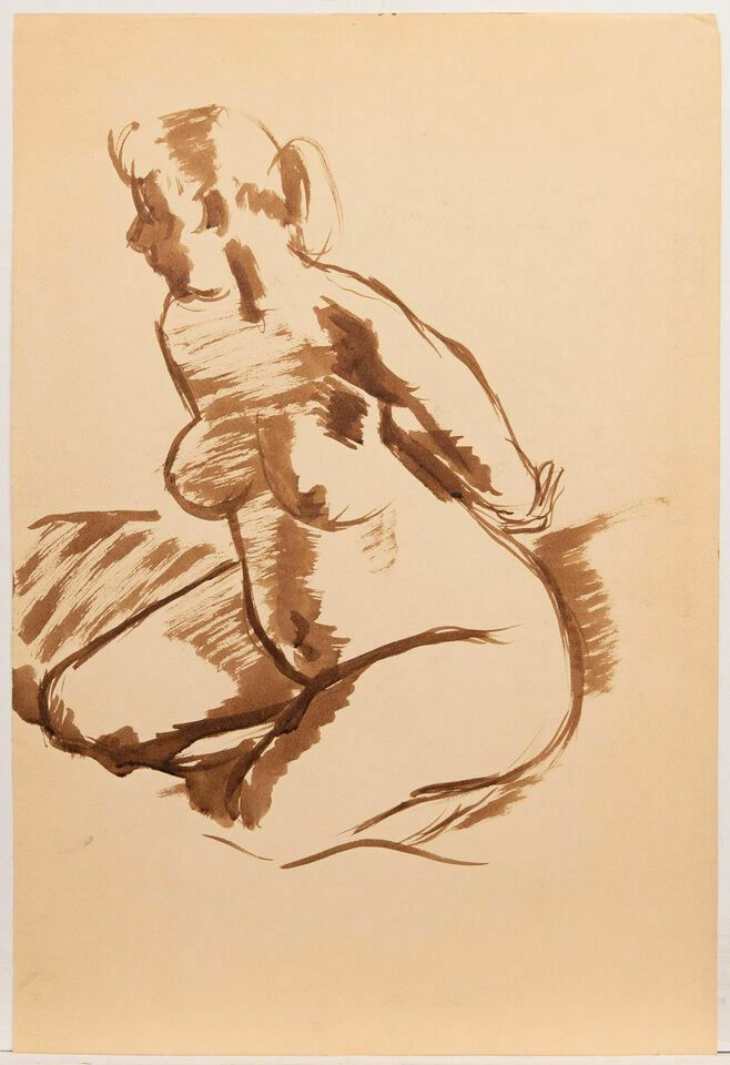 Georges Pacouil (1903 1996) Mid 20th Century India Ink, Kneeling Nude photo furniture