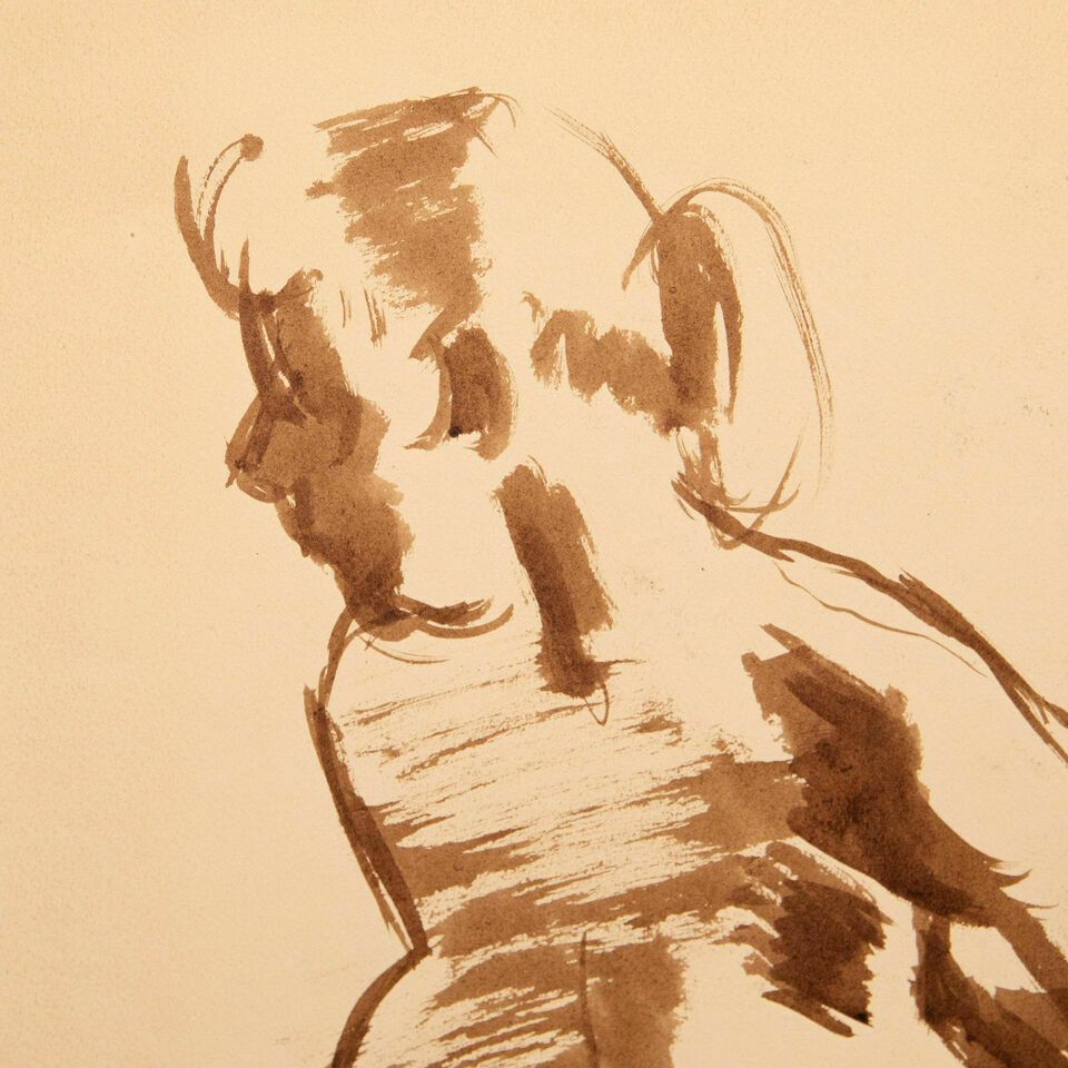 Georges Pacouil (1903 1996) Mid 20th Century India Ink, Kneeling Nude photo for sale