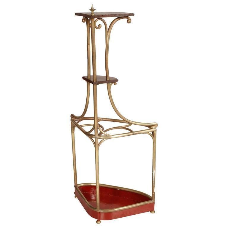 Corner Umbrella Stand Art Nouveau In Brass And Oak Attributable Josef Hoffmann photo for sale