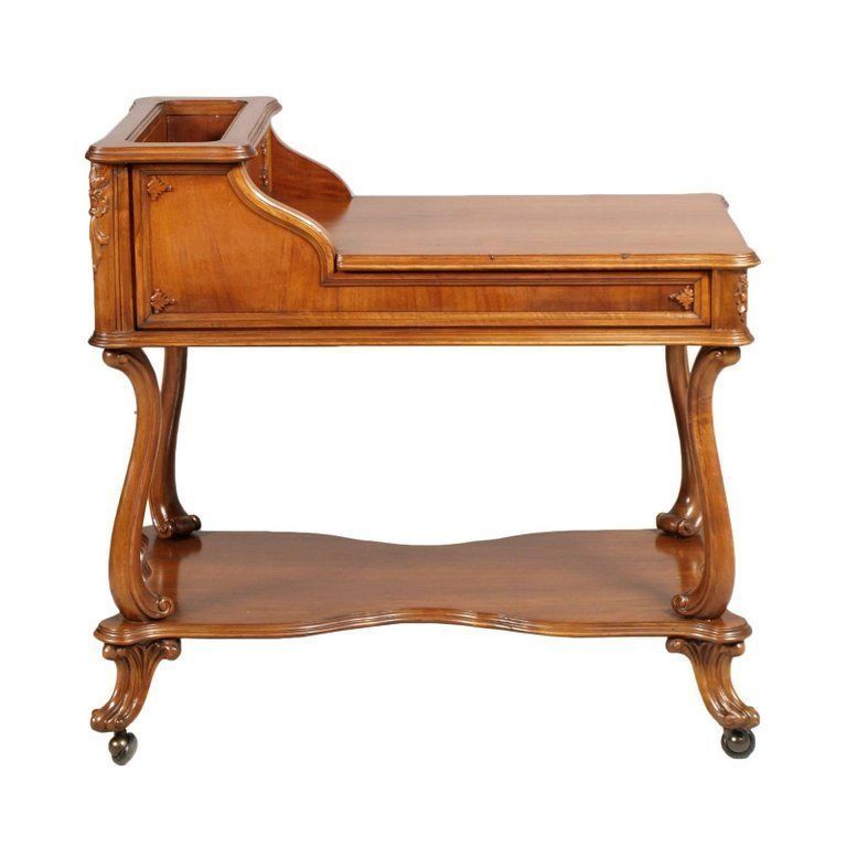 Early 20th Century Venetian Baroque Bar Cart, Carved Walnut photo vintage