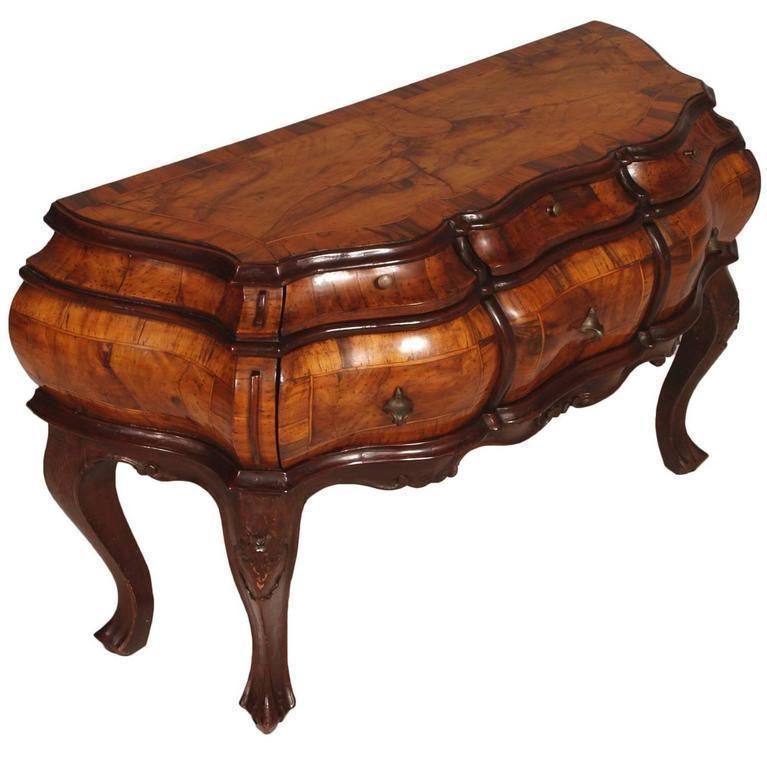 1890s Venetian Baroque Cabinet Chest Of Drawers Console Handcarved Walnut Burl