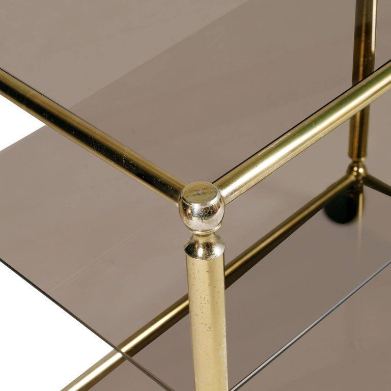 Mid Century Modern Bar Cart In Brass With Three Shelves In Crystal Fumè photo furniture