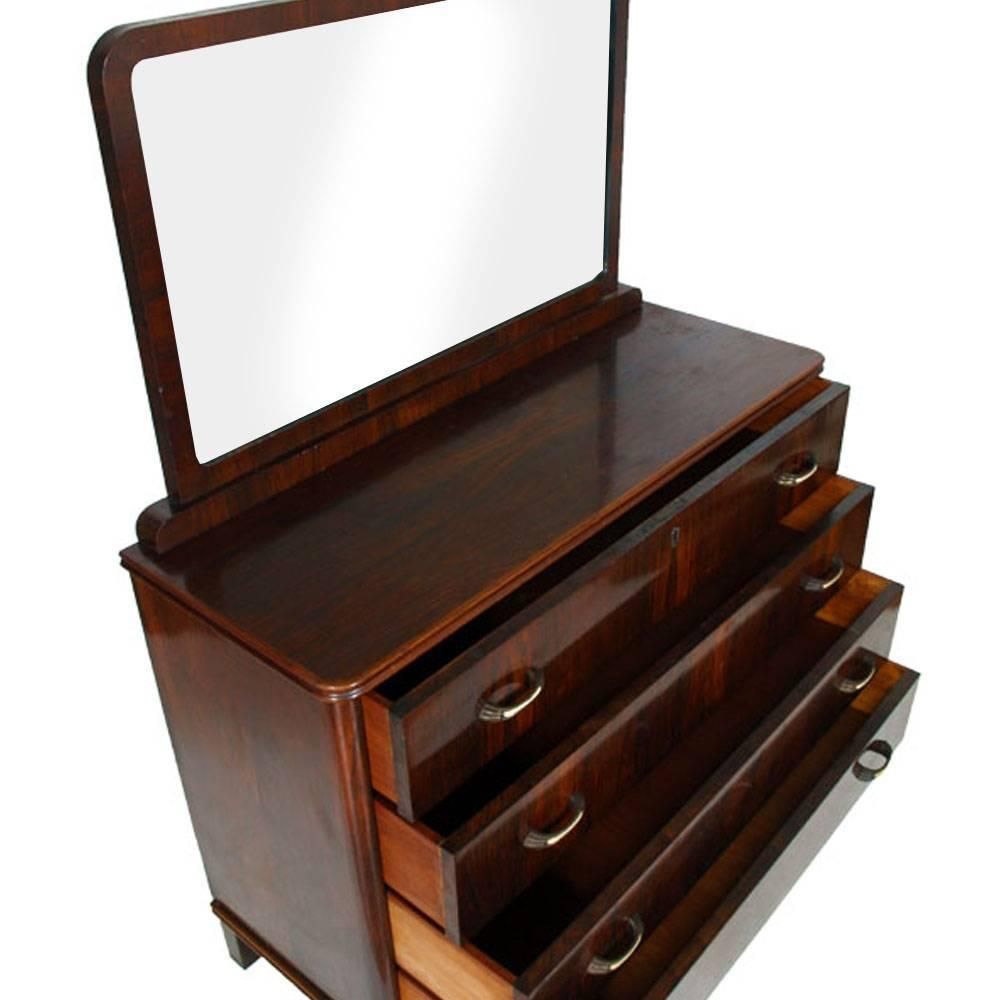 1930s Art Deco Mirrored Dresser, Commode In Walnut Restored And Polished To Wax photo vintage