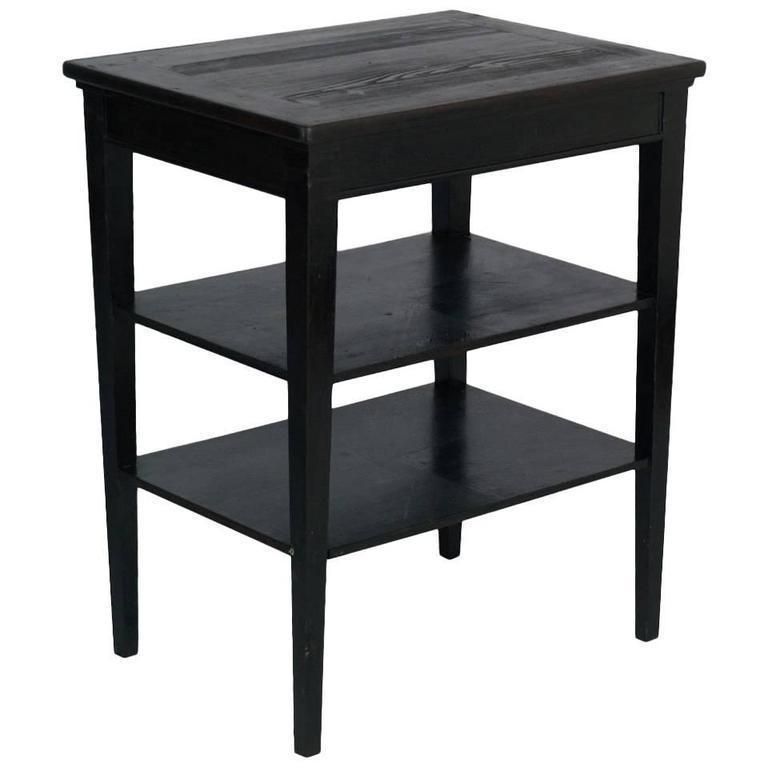 Early 20th Century Ebonized Rustic Side Table, Working Table In Massive Walnut