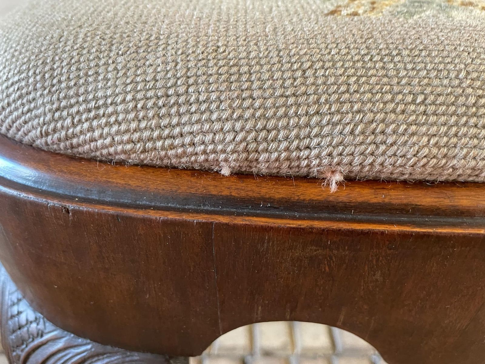 Antique George II Style Walnut Stool With Needlework Seat And Eagle Claw And Ball Feet photo vintage
