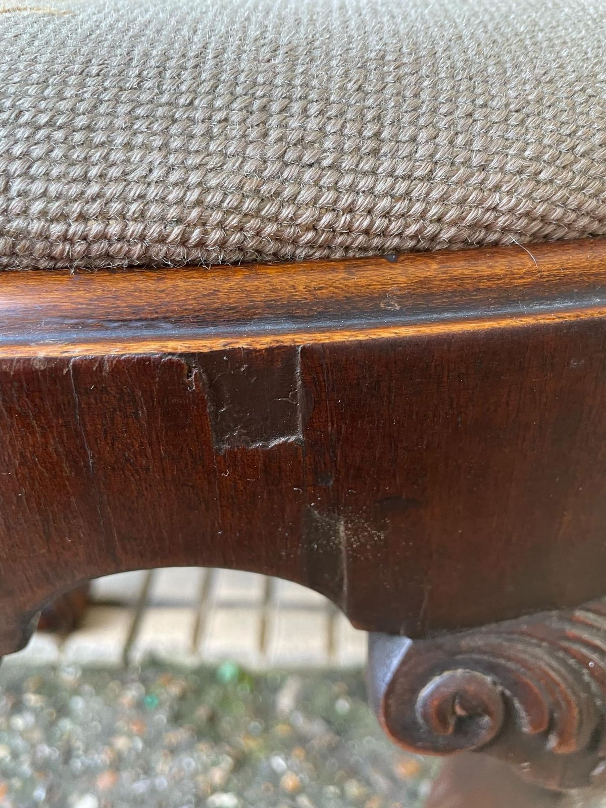 photo furniture Antique George II Style Walnut Stool With Needlework Seat And Eagle Claw And Ball Feet