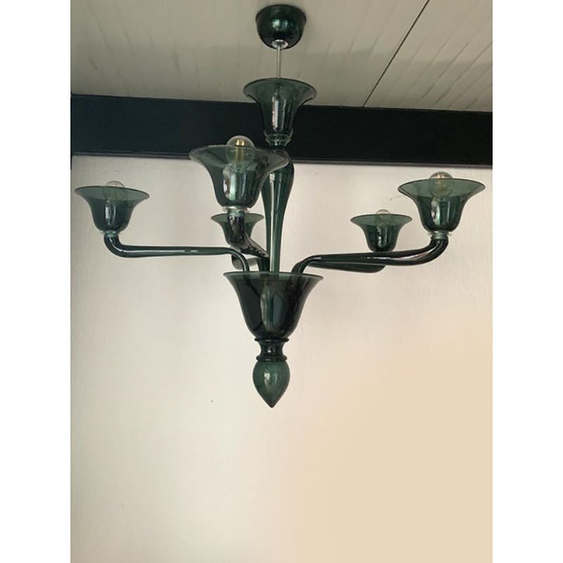 Contemporary Translucent Green Bottle Murano Style Glass Chandelier photo vintage