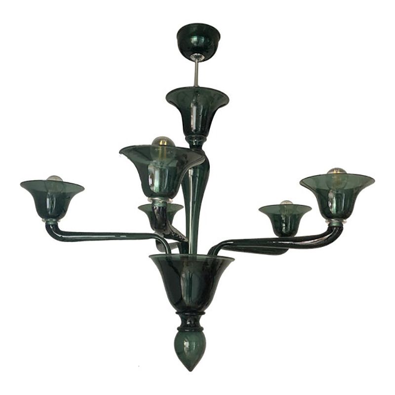 Contemporary Translucent Green Bottle Murano Style Glass Chandelier