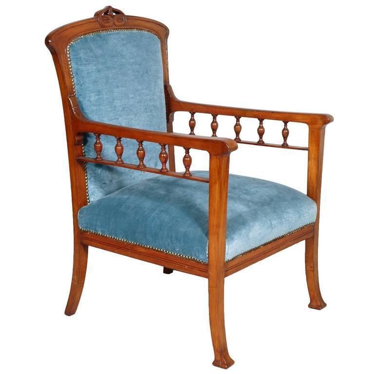 Italian 1910s Art Nouveau Armchair Hand Carved Walnut , Eugenio Quarti Manner