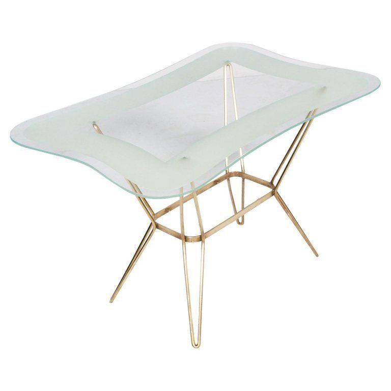 1920s Center Coffee Table Pier Luigi Colli Attributed Gilt Brass Crystal Tops