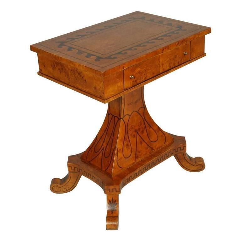 Mid 19th Century Swedish Biedermeier Inlaid Burl Elm Occasional Side Table photo furniture
