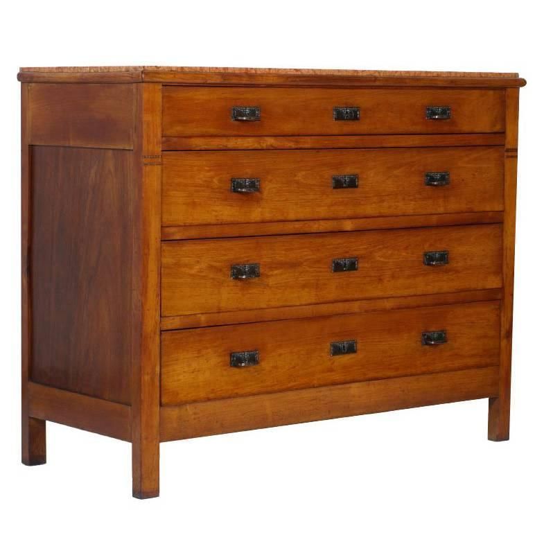 1920s Art Nouveau Chest Of Drawers Dresser In Cherrywood With Marble Top