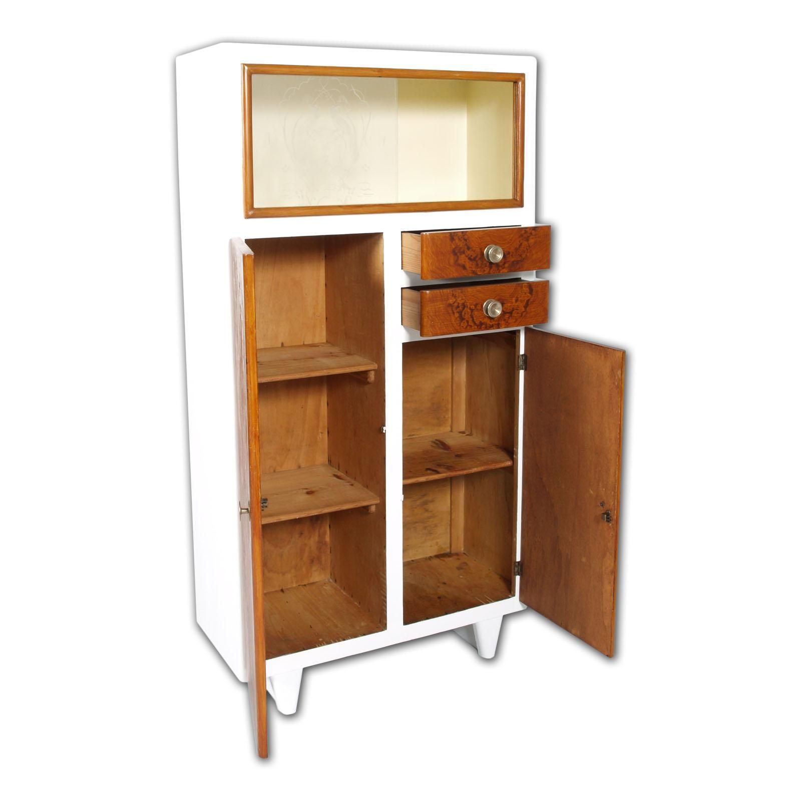 Art Deco Midcentury Credenza Display Cabinet White Lacquered Hand Decorated Wood photo vinterior