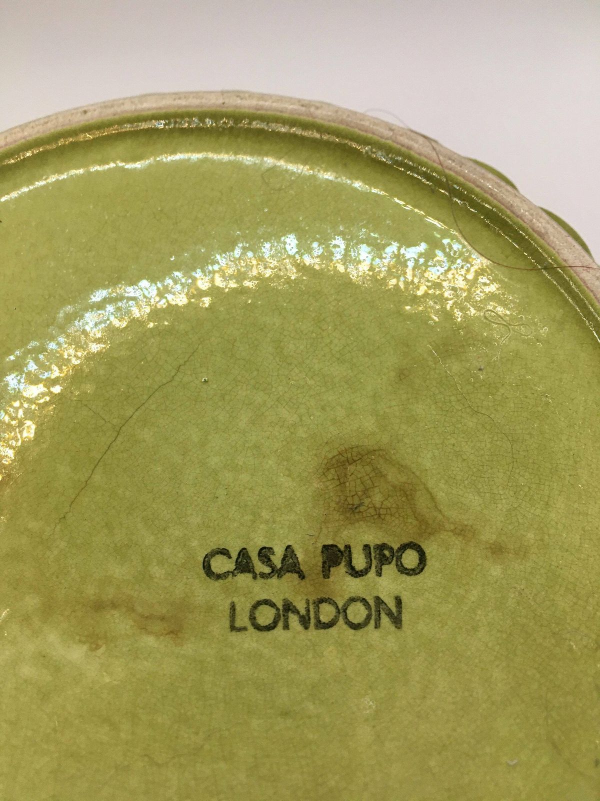 Sage Green Plant Pot. Rare 1980's Casa Pupo Bamboo Patterned Planter. Green Glaze Ceramic Bamboo Relief Design. Great Vintage Condition. photo vinterior