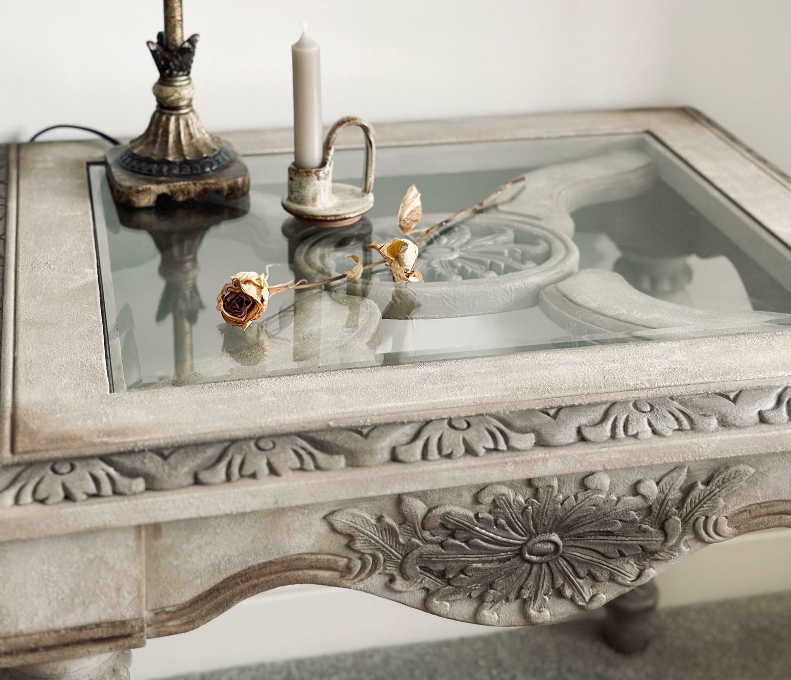 Victorian Glass Top Statement Table, Edwardian Table, Vintage Table, French Table, Rustic Table, Side Table, Carved Wood Table, Glass Table photo Furniture