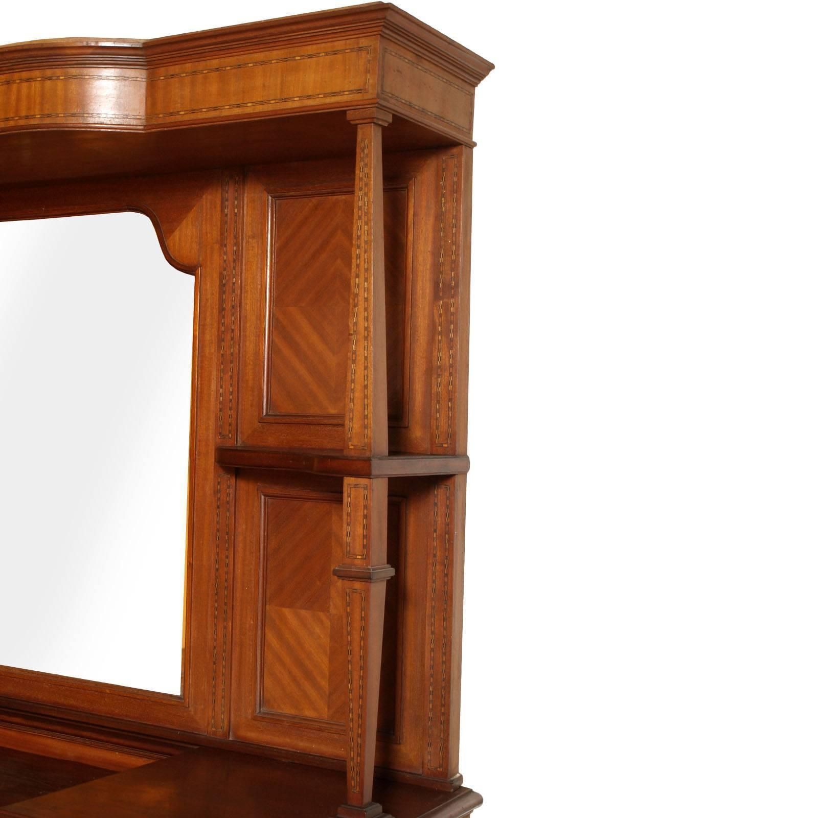 Early 20th Century Credenza Sideboard Belle Epoque, Walnut, Mahogany Maple Inlay photo vinterior