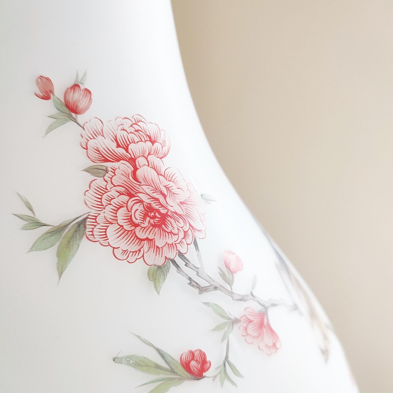 Vintage Famille Rose Opaque Satin Glass Pendant Lightshade   Peonies And Birds Chinese Art Design   Bottle Vase Shaped Ceiling Light Shade photo for sale