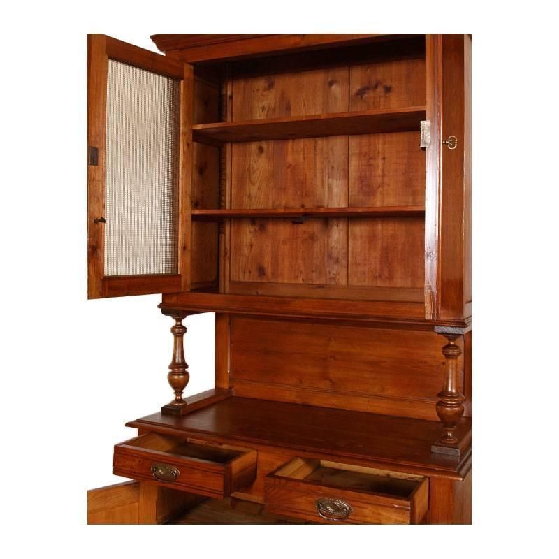 Late 19th Century Credenza Piemontese And Display Cabinet In Solid Wood Wax Polished photo Furniture