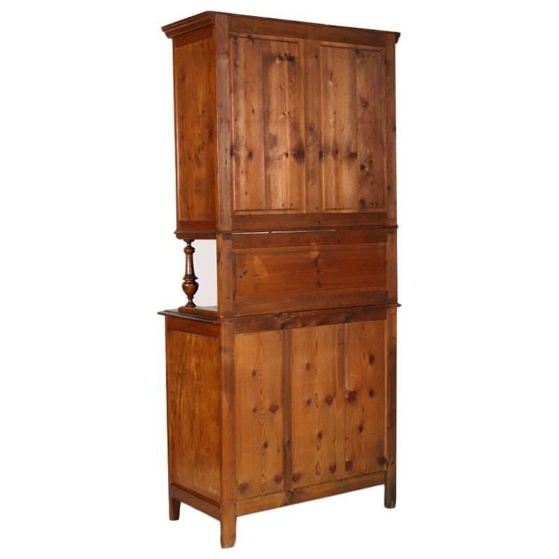 Late 19th Century Credenza Piemontese And Display Cabinet In Solid Wood Wax Polished photo 11036.0