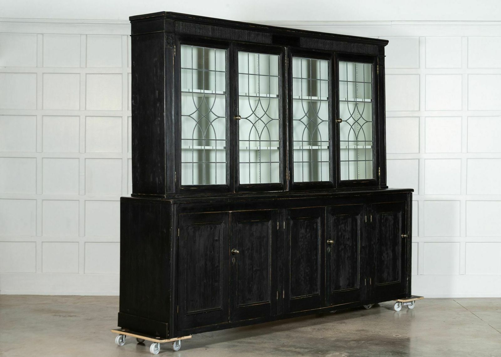 19thc English Monumental Ebonised Pine Glazed Dresser photo for sale