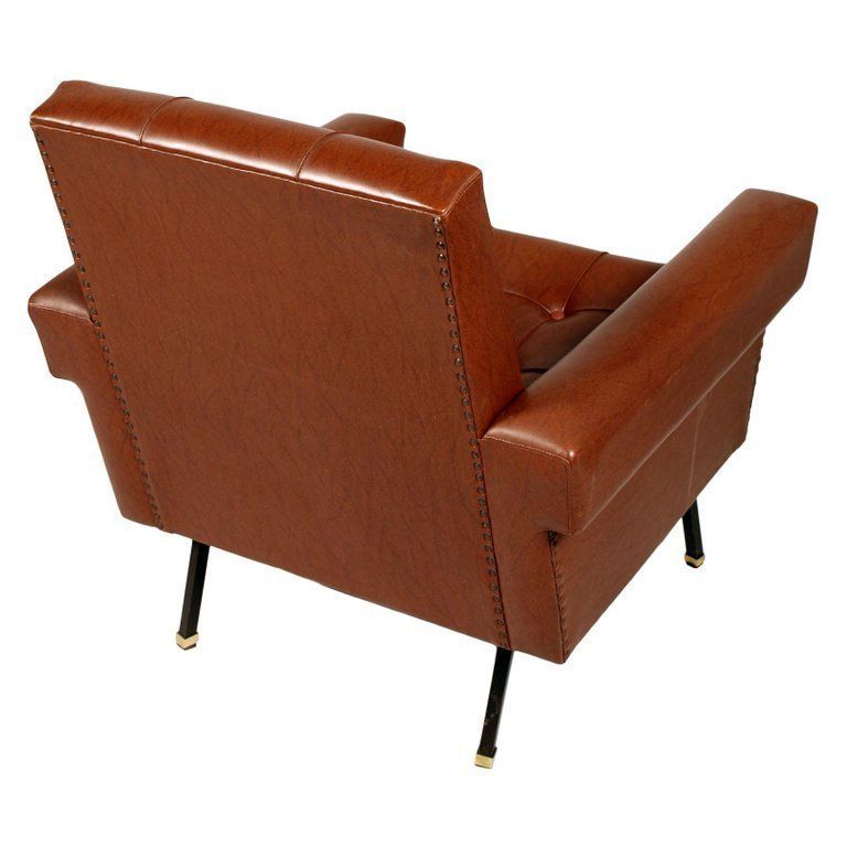 Italy 1960s Cubist Armchairs, Iron Legs, Faux Leather Quilted Upholstery photo 2059.64